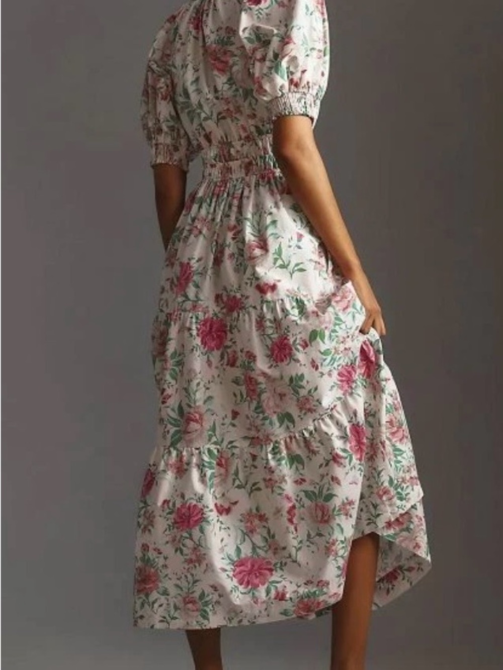 Floral Puff-Sleeve Midi Dress by Anthropologie Size M - Picture 2 of 5